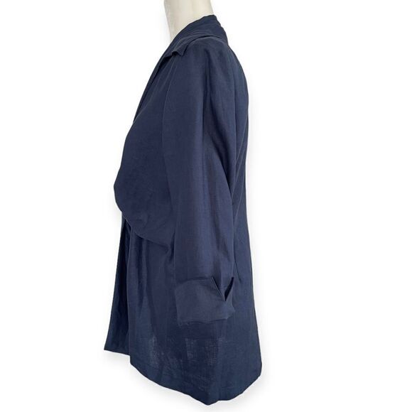 NWT Neiman Marcus Tie Front Collared Linen Jacket Blouse (Navy) - Small - Picture 3 of 11